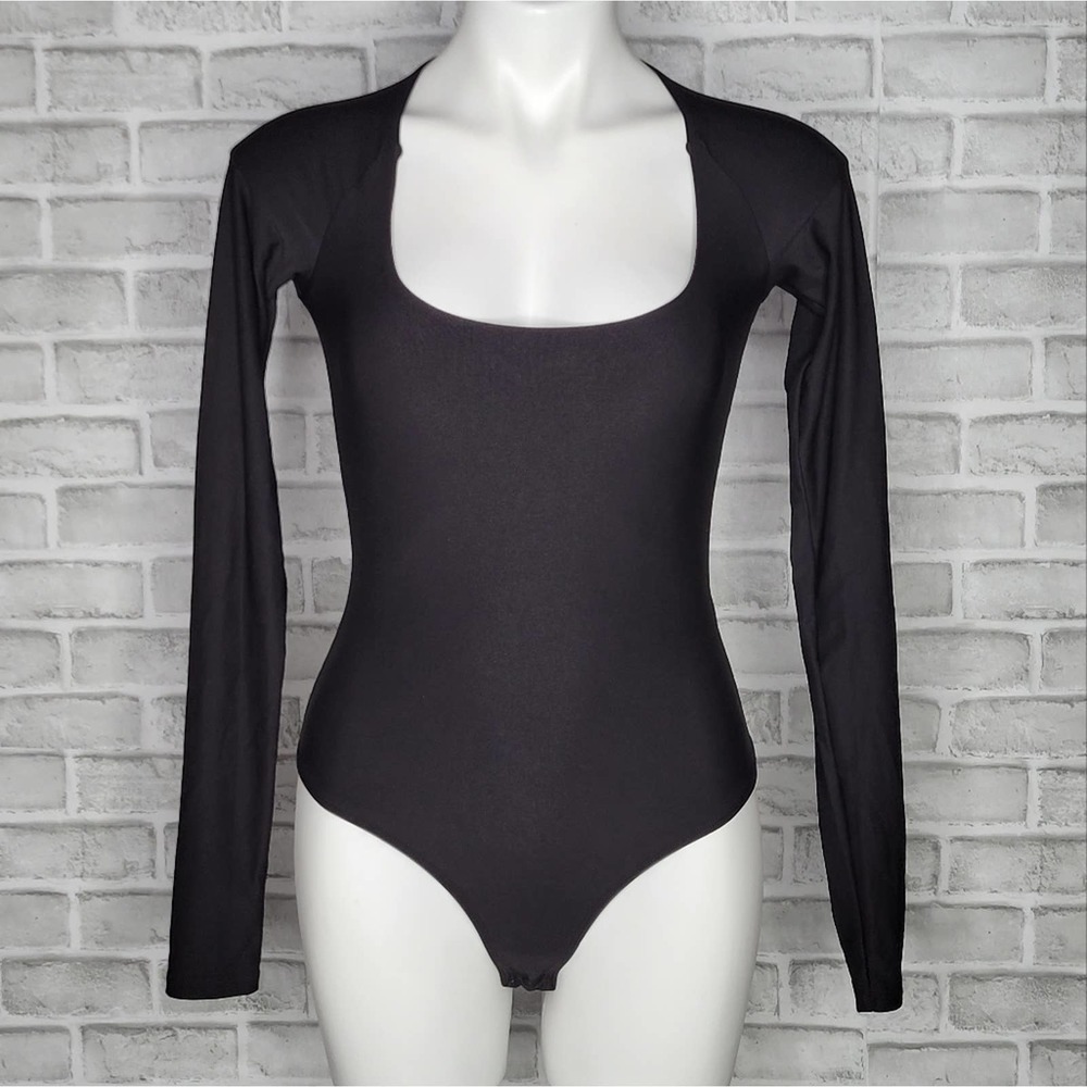 Alix NYC Sullivan Black Long Sleeve Scoop Neck Thong Bodysuit